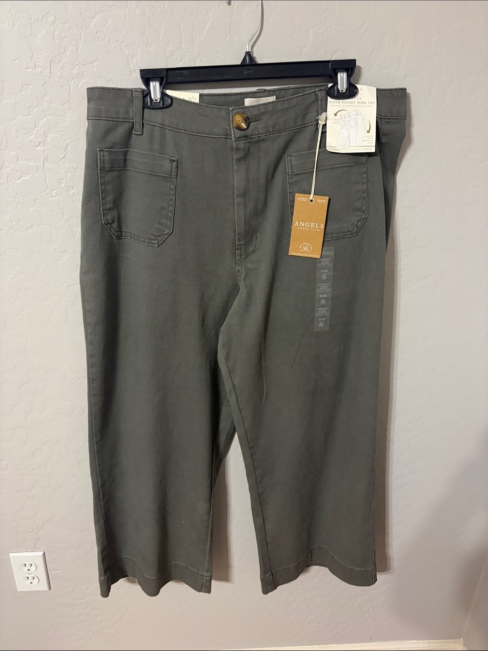 Angels Olive Cropped Wide-Leg Pull-On Pants